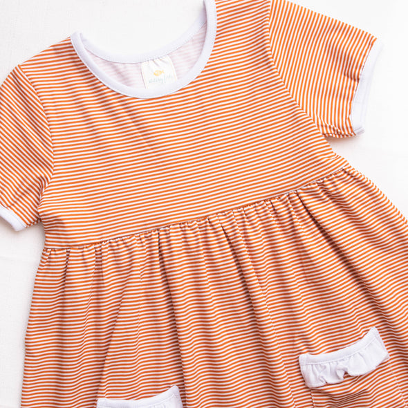 Texas Popover Dress, Burnt Orange Stripe