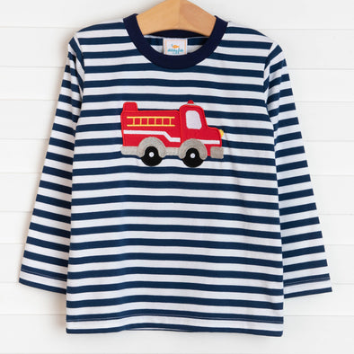 Ring the Alarm Applique Shirt, Navy Stripe