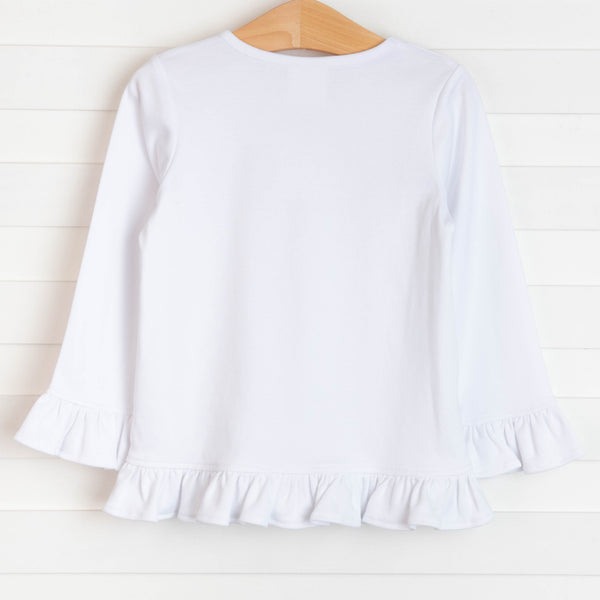 Tumble Time Applique Ruffle Shirt, White