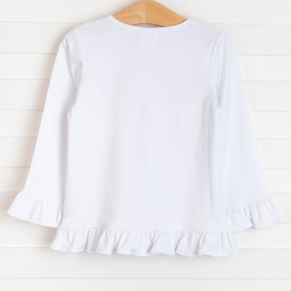 Tumble Time Applique Ruffle Shirt, White