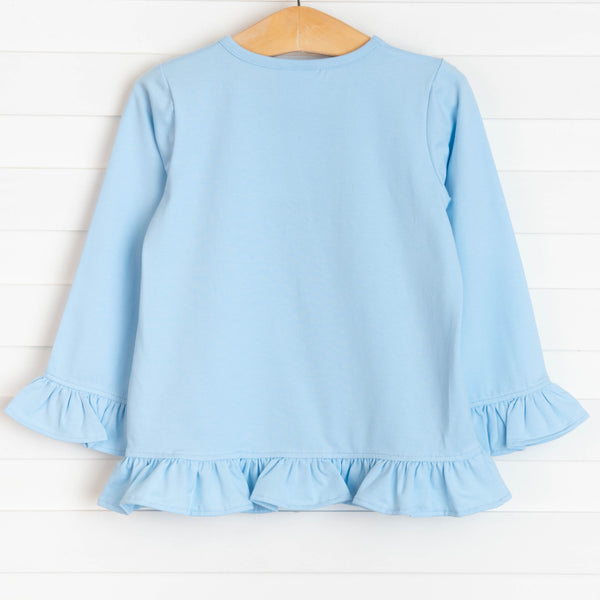 Butterfly Kisses Applique Ruffle Shirt, Blue
