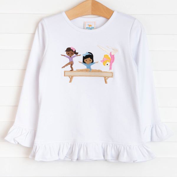 Tumble Time Applique Ruffle Shirt, White
