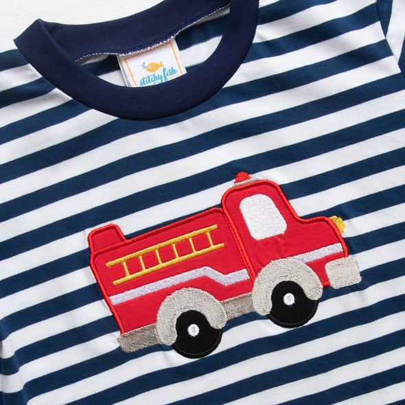 Ring the Alarm Applique Shirt, Navy Stripe