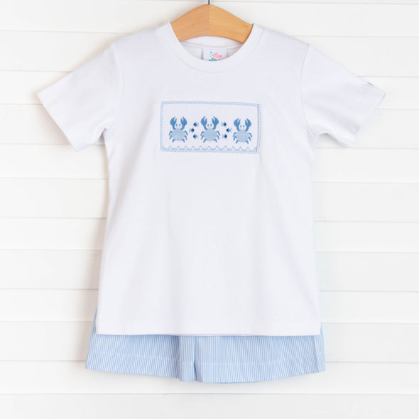 Under the Sea Smocked Short Set, Blue