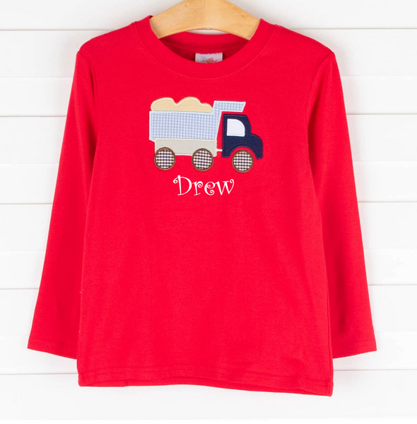 Dump Truck Applique Shirt, Red