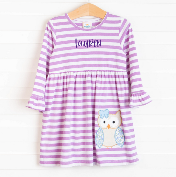Owl Be There Applique Dress, Purple
