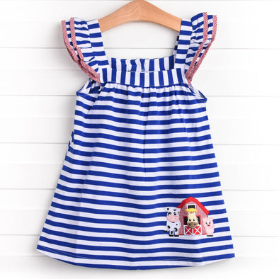 Back at the Barnyard Applique Dress, Blue