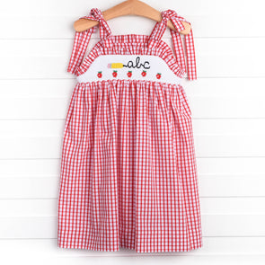 Penmanship Pal Smocked Dress, Red