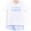 Chasing Cars Smocked Short Set, Blue