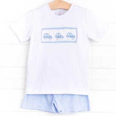 Chasing Cars Smocked Short Set, Blue