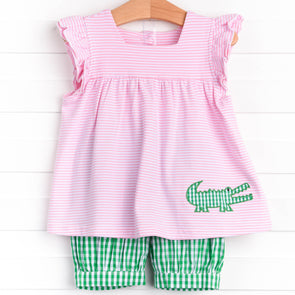 Gabbie the Gator Applique Bloomer Set, Pink