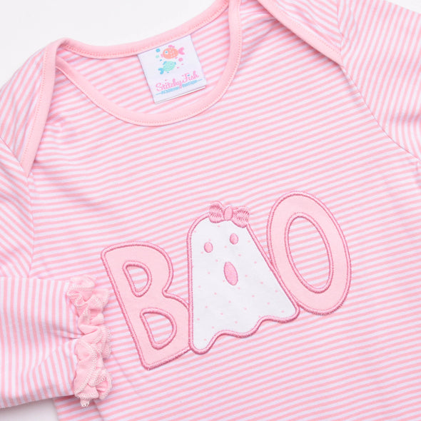 Boo! Applique Ruffle Romper, Pink