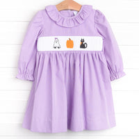 Happy Haunting Smocked Dress, Purple