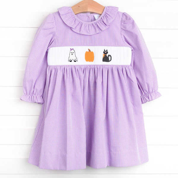 Happy Haunting Smocked Dress, Purple