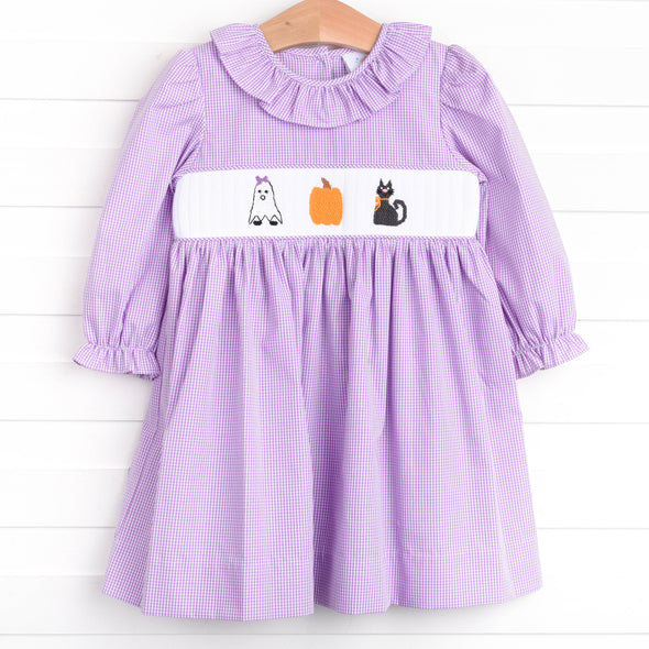 Happy Haunting Smocked Dress, Purple