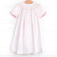 Candy Corn Cutie Smocked Dress, Pink Bitty Dot