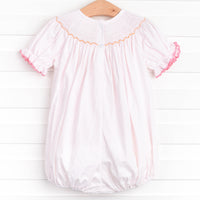 Candy Corn Cutie Smocked Bubble, Pink Bitty Dot