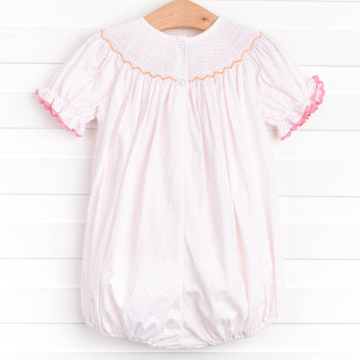Candy Corn Cutie Smocked Bubble, Pink Bitty Dot