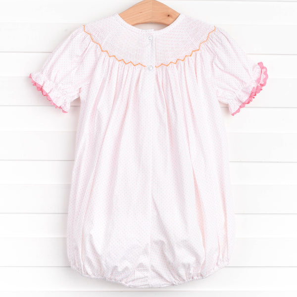 Candy Corn Cutie Smocked Bubble, Pink Bitty Dot