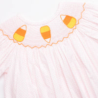 Candy Corn Cutie Smocked Dress, Pink Bitty Dot