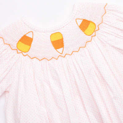 Candy Corn Cutie Smocked Dress, Pink Bitty Dot