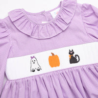 Happy Haunting Smocked Dress, Purple