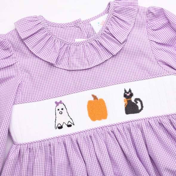 Happy Haunting Smocked Dress, Purple