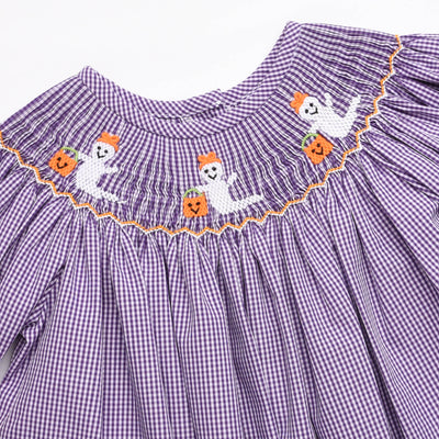Boo-tiful Smocked Long Romper, Purple
