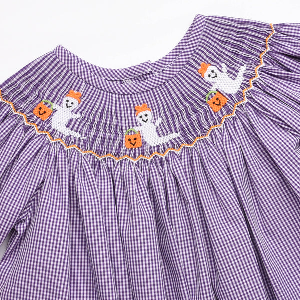 Boo-tiful Smocked Long Romper, Purple