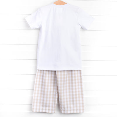 Thanksgiving Tradition Smocked Pant Set, Tan