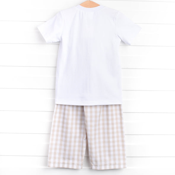 Thanksgiving Tradition Smocked Pant Set, Tan