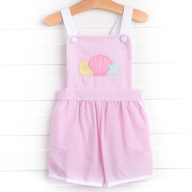 Shoreline Seashells Applique Romper, Pink