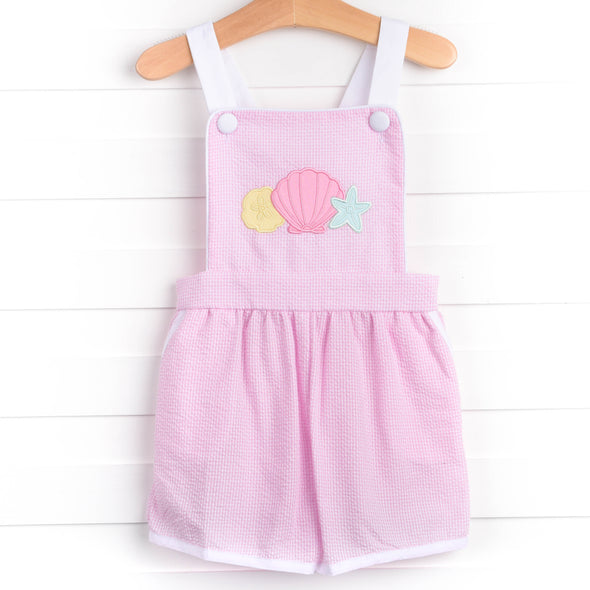 Shoreline Seashells Applique Romper, Pink