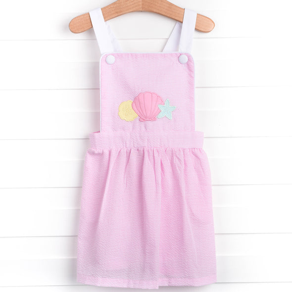 Shoreline Seashells Applique Dress, Pink