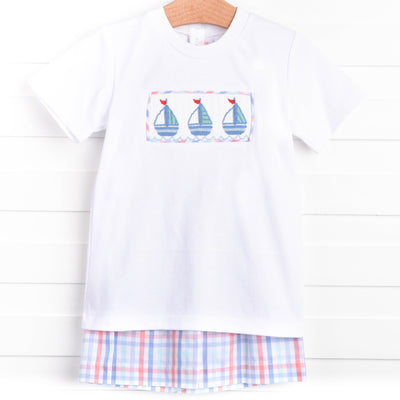 Land Ho! Smocked Short Set, Blue