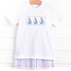 Land Ho! Smocked Short Set, Blue