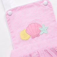 Shoreline Seashells Applique Romper, Pink