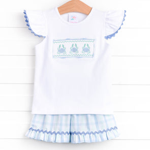 Seaside Shuffle Smocked Ruffle Short Set, Blue