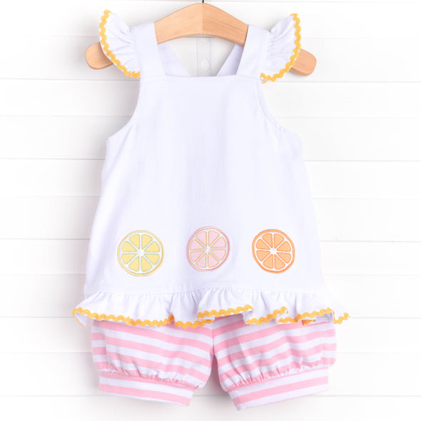 Sweet and Sour Slices Applique Bloomer Set, Pink Stripe