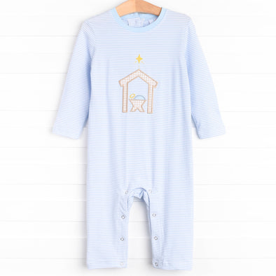 O' Holy Night Applique Romper, Blue