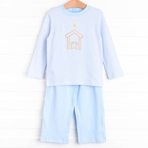 O' Holy Night Applique Pant Set, Blue