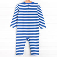 Puppy Holiday Applique Romper, Blue Stripe
