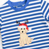 Puppy Holiday Applique Romper, Blue Stripe