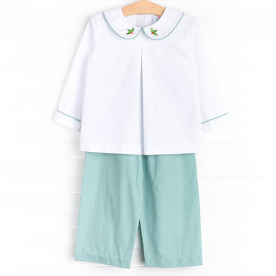 Holly Jolly Embroidered Pant Set, Green