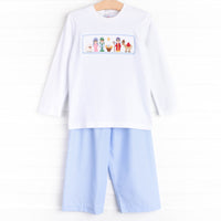 Away in a Manger Smocked Pant Set, Blue