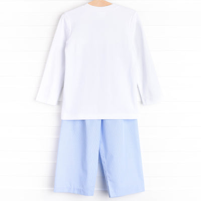 Away in a Manger Smocked Pant Set, Blue