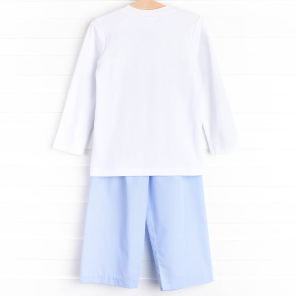 Away in a Manger Smocked Pant Set, Blue