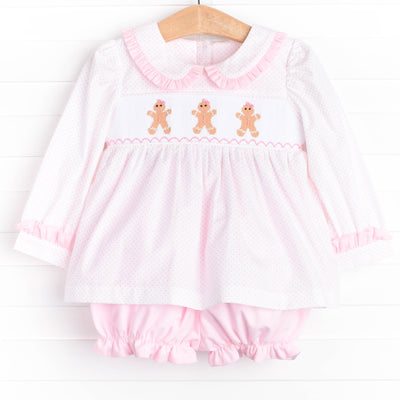 Gingersnap Sweetie Smocked Bloomer Set, Pink