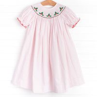 Holly Jolly Smocked Bishop Dress, Red