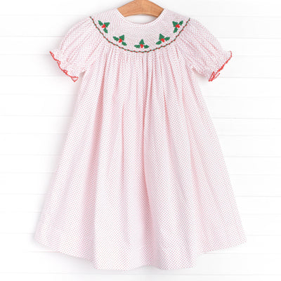 Holly Jolly Smocked Bishop Dress, Red
